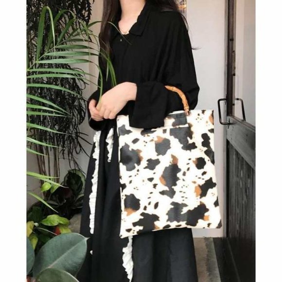 Cow Print Mini Tote Bag 14" x 12" Faux Leather Handbag - Picture 12 of 16